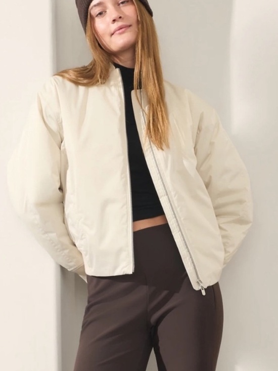 Athleta Jackets & Blazers - Athleta Bone Cream Satin Flex Bomber Jacket Size S Insulated